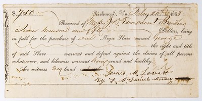 Lot 9 - 1858 Richmond slave bill of sale