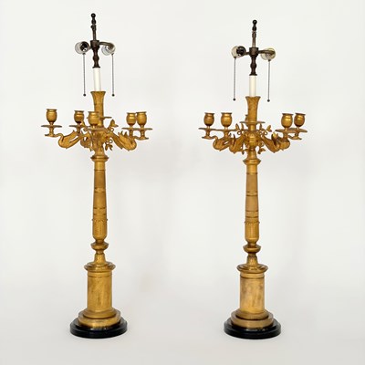 Lot 1068 - Pair of Empire Style Gilt-Bronze Six-Light Candelabra