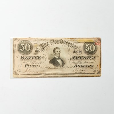 Lot 158 - Confederate States of America. 1864 $50 Note. T-66. Very Fine.