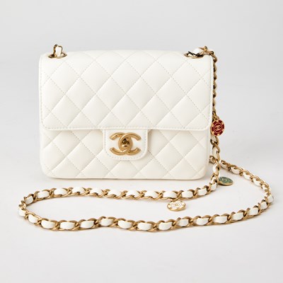 Lot 1218 - Chanel White Leather 'Casino Royale' Charm Mini Flap Bag