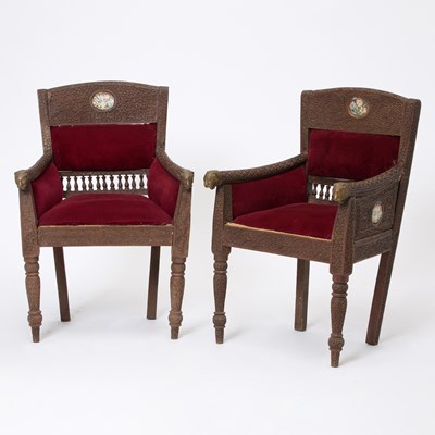 Lot 112 - Pair of Indian Mughal Style Upholstered Armchairs