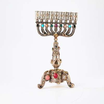 Lot 104 - Silvered Copper Menorah Inset With Colored Stones