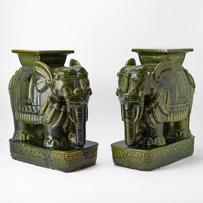 Lot 85 - Pair of Southeast Asian Style Green Glazed Elephant-Form Garden Seats