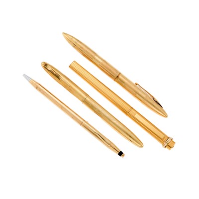 Lot 1263 - Three Gold Pens and Cartier Gold-Plated Pen