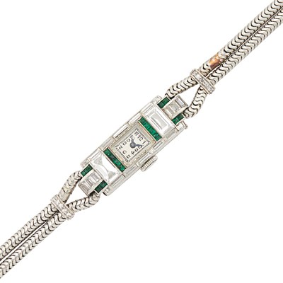 Lot 81 - Double Strand Platinum, Emerald and Diamond Snake Chain Wristwatch