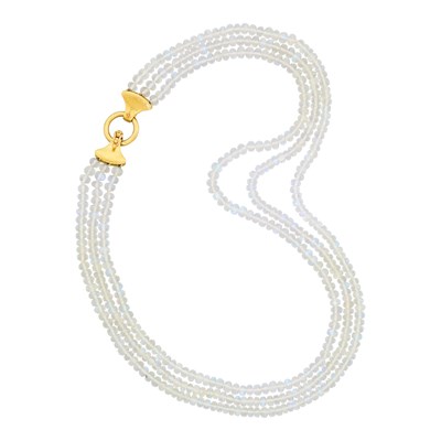 Lot 164 - Elizabeth Locke Triple Strand Moonstone Bead Necklace with Hammered Gold Clasp