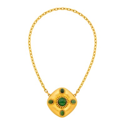 Lot 167 - Elizabeth Locke Hammered Gold and Cabochon Tourmaline Clip-Brooch Pendant-Necklace