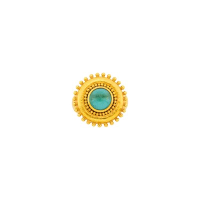 Lot 7 - Elizabeth Locke Hammered Gold and Cabochon Blue-Green Tourmaline Ring