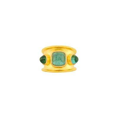 Lot 121 - Elizabeth Locke Wide Hammered Gold and Cabochon Tourmaline Band Ring