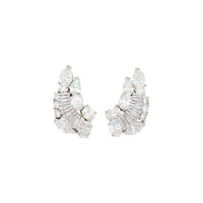 Lot 60 - Pair of White Gold and Diamond Cluster Earclips