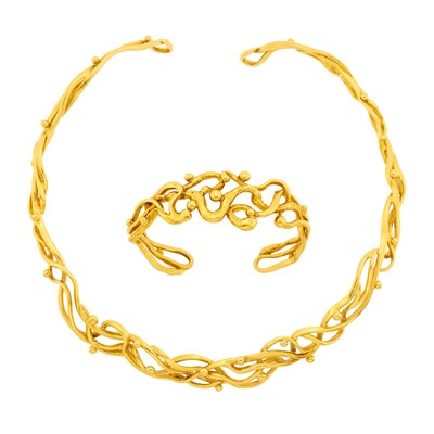 Lot 113 - John Rørvig High Karat Gold Torque Necklace and Cuff Bangle Bracelet