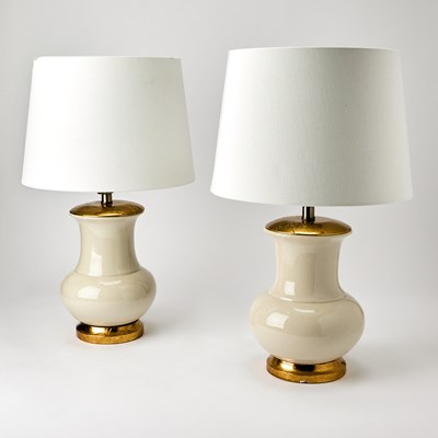 Lot 201 - Pair of Brass-Mounted Porcelain Table Lamps