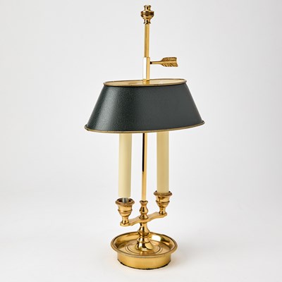 Lot 112 - Brass and Tole Two-Light Bouilotte Lamp