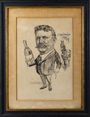 Lot 295 - Caricature of a business man at the racetrack