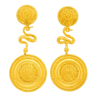 Lot 8 - Zolotas Pair of High Karat Gold Pendant-Earclips