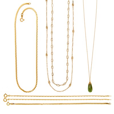 Lot 1172 - Group of Gold and Nephrite Bead Jewelry