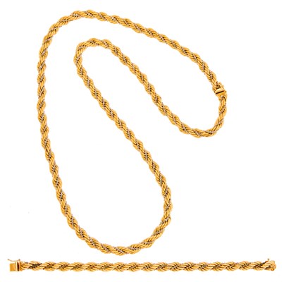 Lot 1016 - Long Two-Color Rope-Twist Gold Necklace and Bracelet