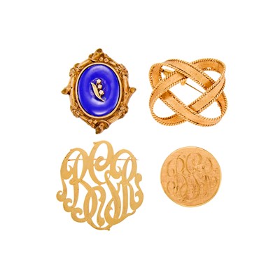 Lot 1165 - Four Gold, Silver, Enamel and Diamond Brooches