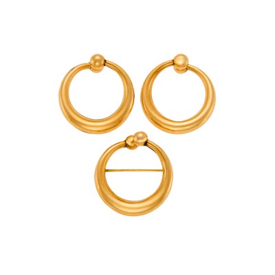 Lot 1148 - Gold Pair of Hoop Earclips and Brooch