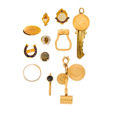 Lot 1217 - Group of Gold, Low Karat Gold, Platinum, Enamel, Diamond, Black Star Sapphire and Black Glass Jewelry, Key Chain and Key Cover