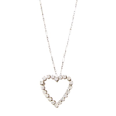 Lot 1087 - White Gold and Diamond Heart Pendant with Chain Necklace