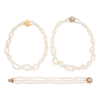 Lot 1053 - Group of Gold and Cultured Pearl Jewelry