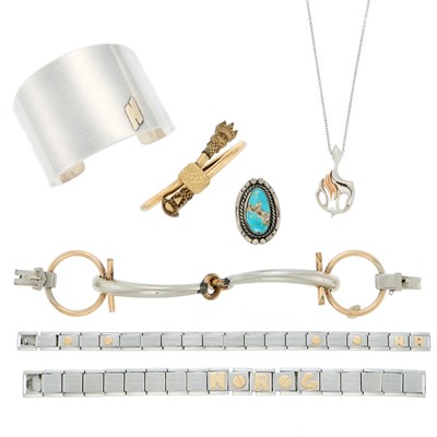 Lot 1259 - Group of Silver, Gilt-Metal, Stainless Steel, Gold and Turquoise Jewelry and Fragments