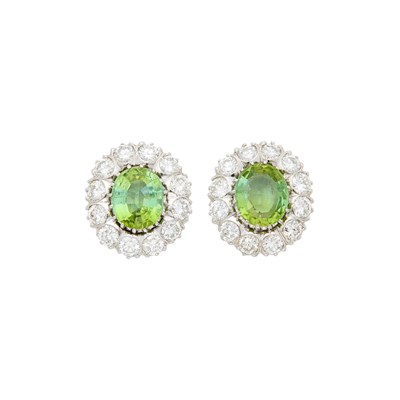 Lot 66 - Pair of White Gold, Tourmaline and Diamond Earclips