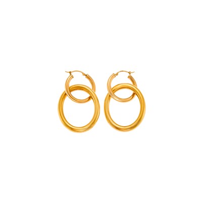 Lot 1047 - Pair of Gold Hoop Pendant-Earrings