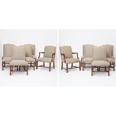 Lot 181 - Set of Twelve George III Style Upholstered Mahogany Dining Chairs