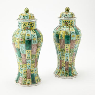 Lot 441 - A Pair of Chinese Famille Verte Porcelain Baluster Vases and Covers
