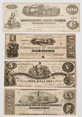 Lot 161 - Confederate States of America. Group of Paper Money. Grades Vary.
