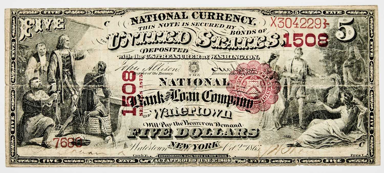 Lot 148 - United States, Watertown, NY. Series 1875 National Bank and Loan Company of Watertown $5 National Bank Note. Very Fine.