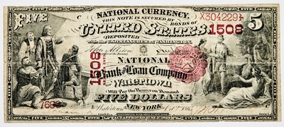 Lot 148 - United States, Watertown, NY. Series 1875 National Bank and Loan Company of Watertown $5 National Bank Note. Very Fine.
