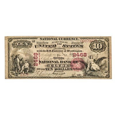 Lot 147 - United States, Clyde, New York. Series 1875 Briggs National Bank of Clyde $10 National Bank Note. Very Fine.