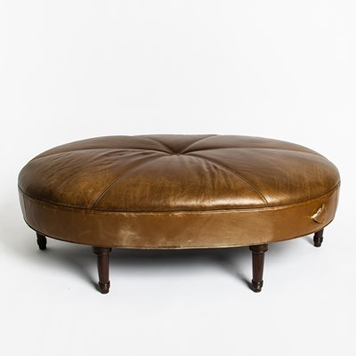 Lot 177 - Brown Leather Upholstered Mahogany Ottoman