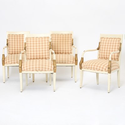 Lot 176 - Set of Four of Empire Style Painted and Parcel-Gilt Armchairs