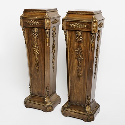 Lot 175 - Pair of Louis XVI Style Metal-Mounted Walnut-Stained Pedestals