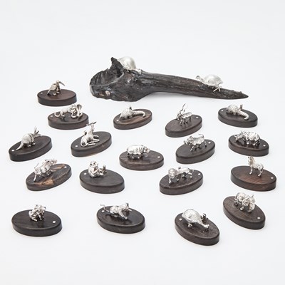 Lot 211 - Group of Patrick Mavros Sterling Silver and Dark Stained Wood Table Ornaments