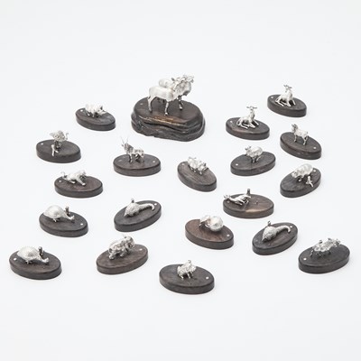 Lot 210 - Group of Patrick Mavros Sterling Silver and Dark Stained Wood Table Ornaments