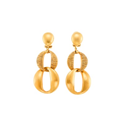Lot 1046 - Pair of Gold Pendant-Earrings