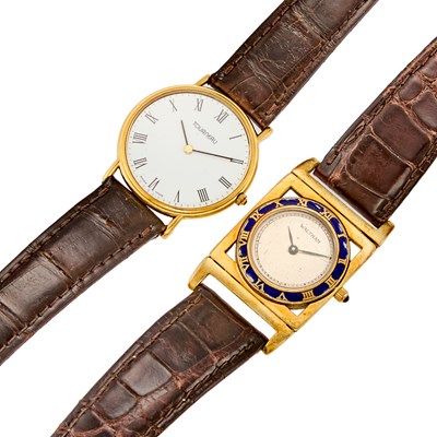 Lot 1220 - Tourneau Gilt-Steel Wristwatch and Waltham Gold and Enamel Wristwatch