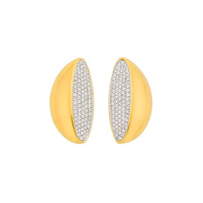 Lot 1037 - Pair of Two-Color Gold and Diamond Earrings