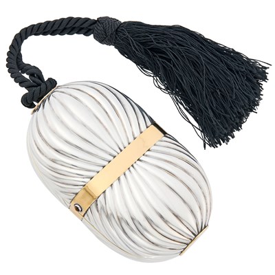 Lot 44 - Gucci Sterling Silver, Gold and Tiger's Eye Clutch with Black Tassel