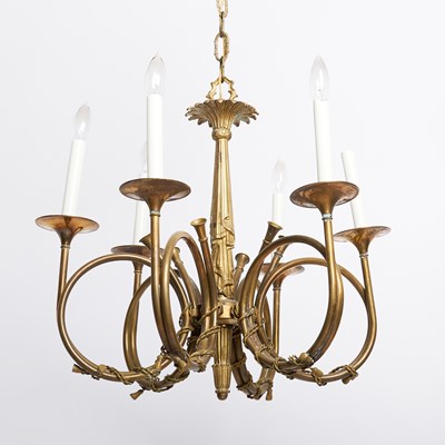 Lot 171 - Neoclassical Style Brass Six-Light Chandelier