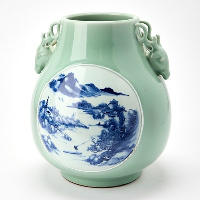 Lot 273 - A Chinese Blue and White and Celadon Glazed Porcelain Hu Vase