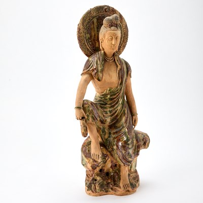 Lot 402 - A Chinese Glazed Tilework Figure of Guanyin