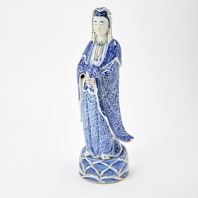 Lot 270 - A Chinese Blue and White Porcelain Figure of Standing Guanyin