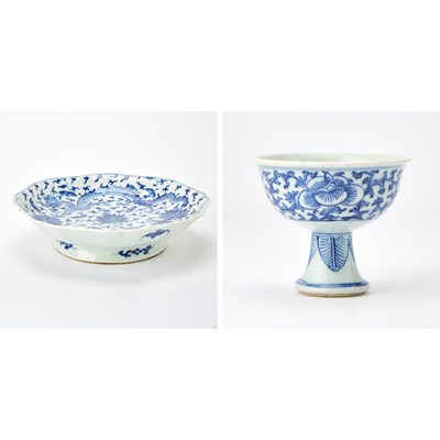 Lot 458 - A Chinese Blue and White Porcelain ‘Dragon and Phoenix’ Dish