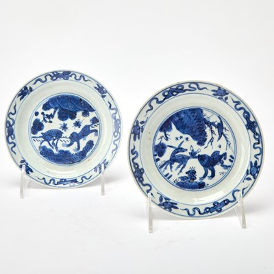 Lot 420 - A Pair of Chinese Blue and White Saucer Dishes